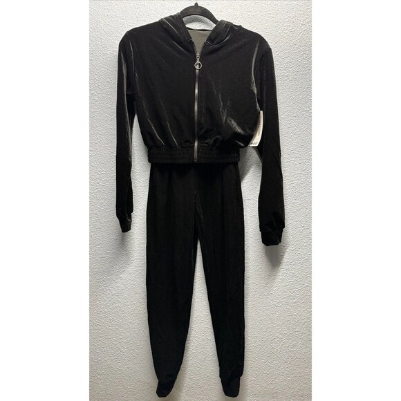 Boohoo Women’s Size 4 Black Velour Hoody & Jogger Set NEW - Picture 1 of 16